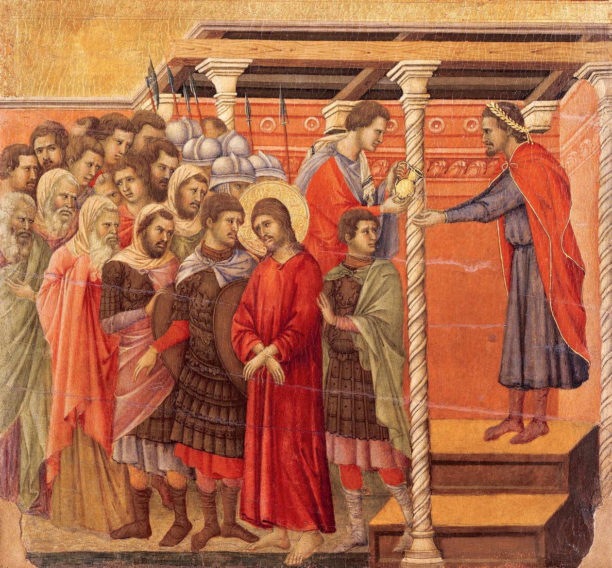 Pilato lavándose las manos (detalle) de Duccio di Buoninsegna