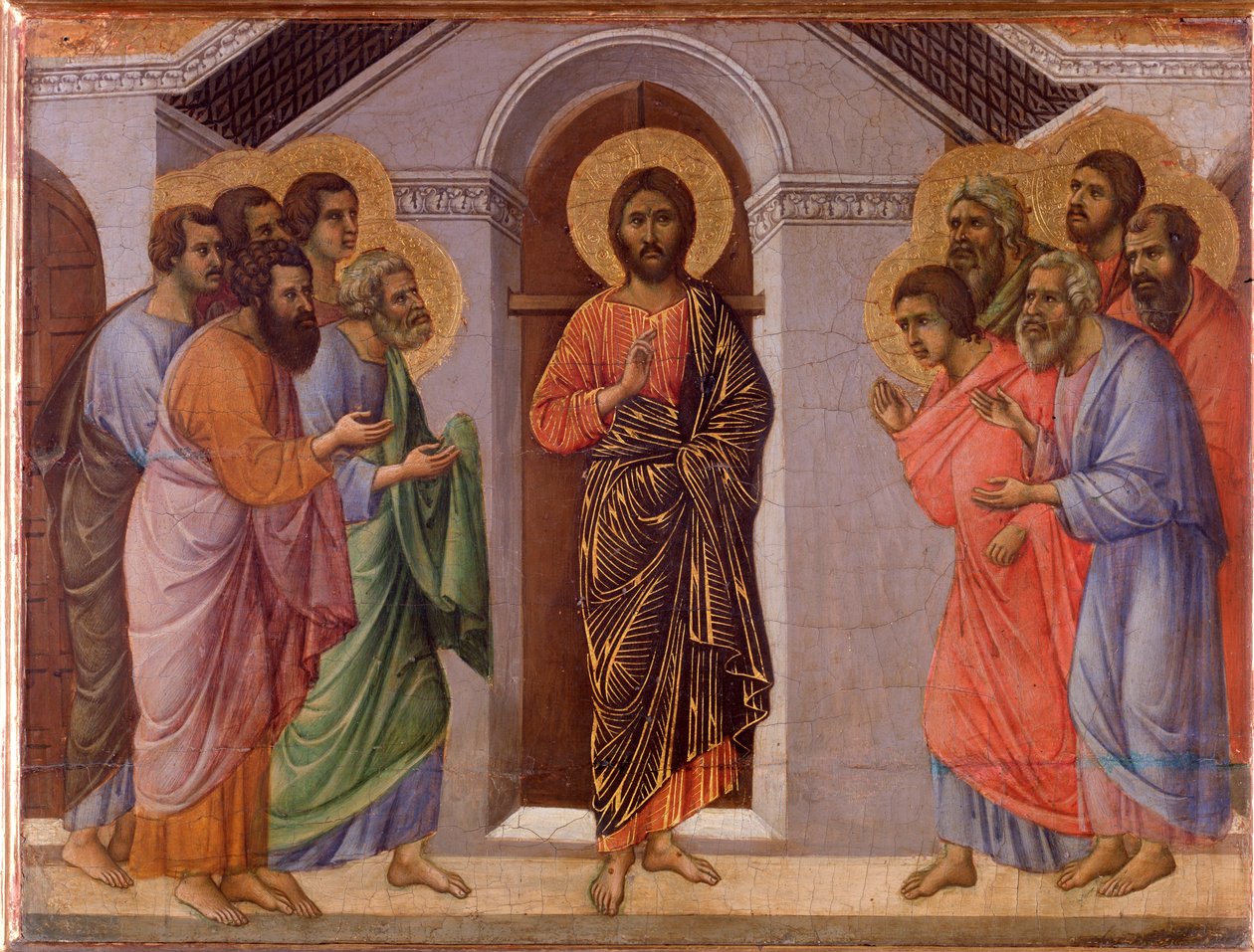 Jesús resucitado aparece a los apóstoles. Retablo de la Maestà de Duccio di Buoninsegna