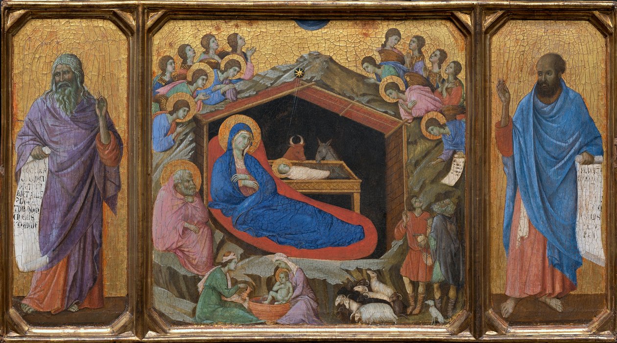 La Natividad con los profetas Isaías y Ezequiel de Duccio di Buoninsegna