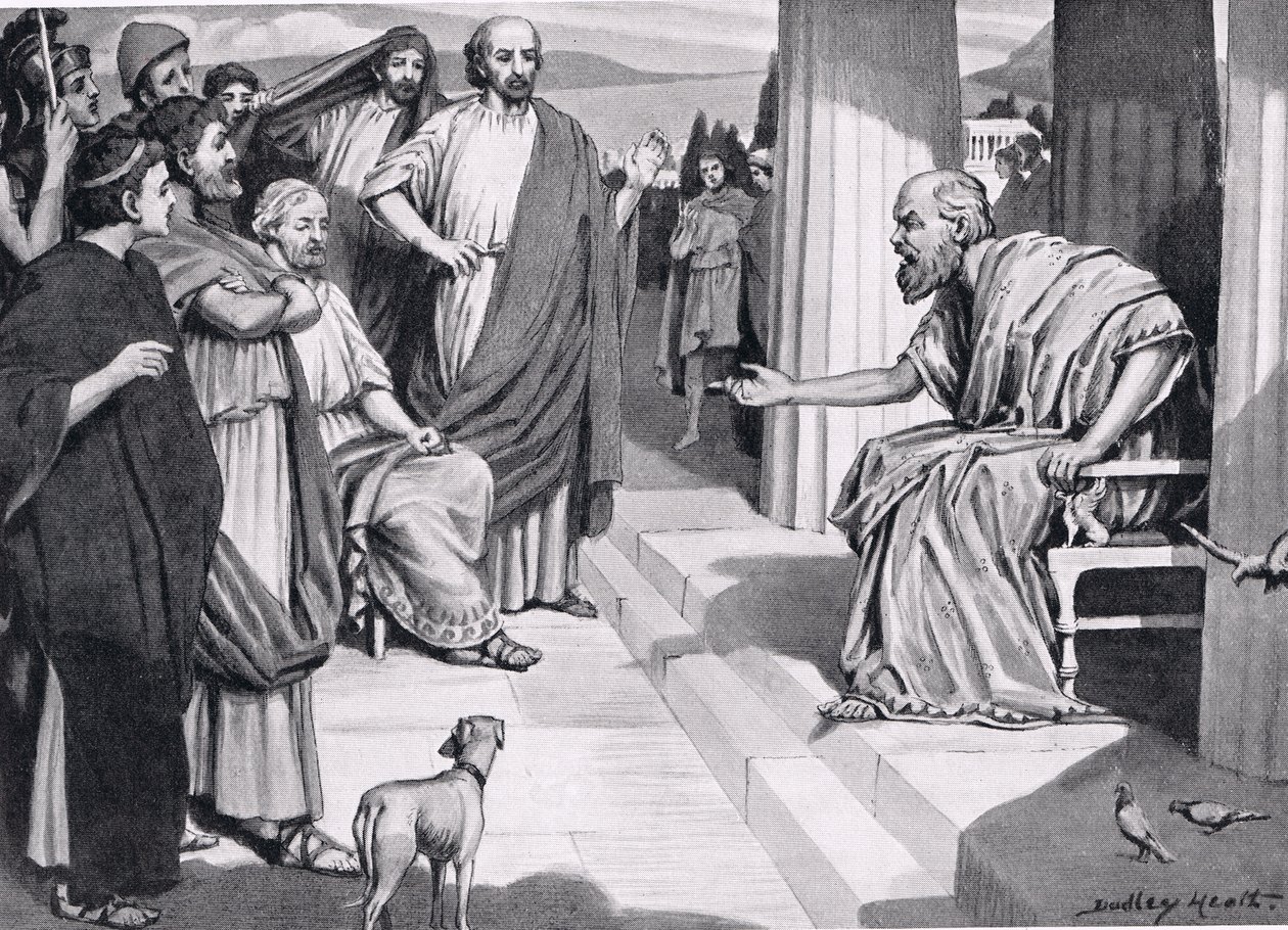 Sócrates dirigiéndose a los atenienses, ilustración de la Historia de las Naciones de Hutchinson, 1915 de Dudley Heath