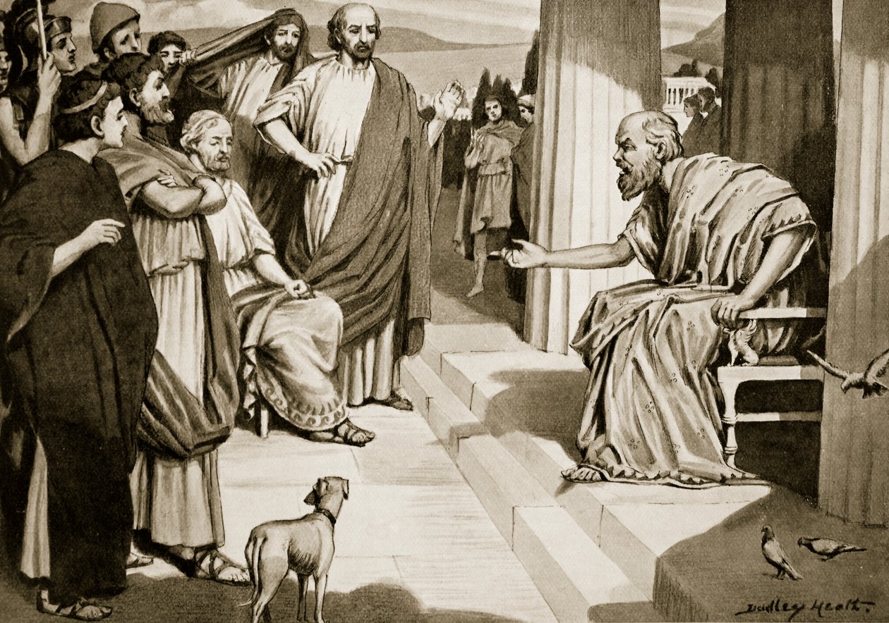 Sócrates dirigiéndose a los atenienses, ilustración de 