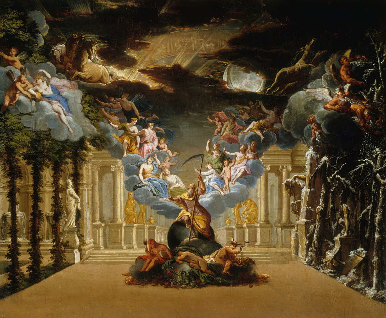 Diseño de escenario para el Prólogo de la Tragedia lírica Atys de Jean-Baptiste Lully, c. 1708 de Duplessis
