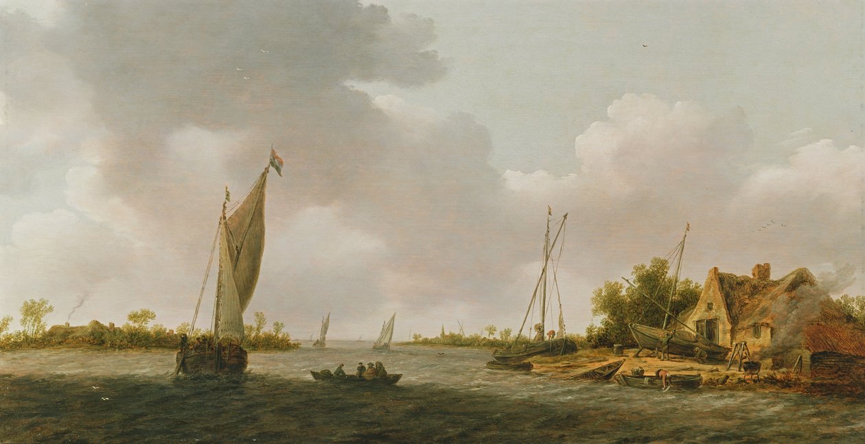 Barcos en un estuario de Dutch School