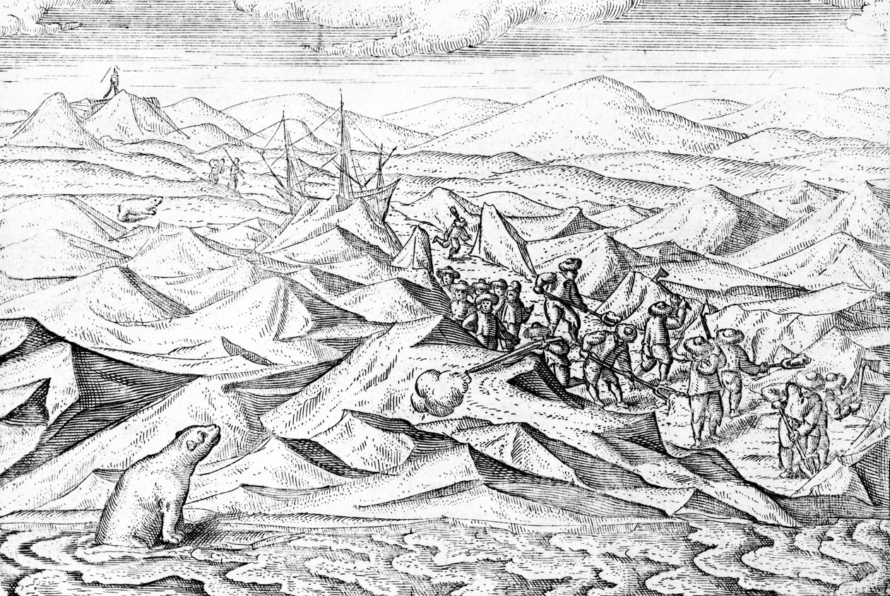 Despejando un camino para un barco atrapado en el hielo, ilustración de 