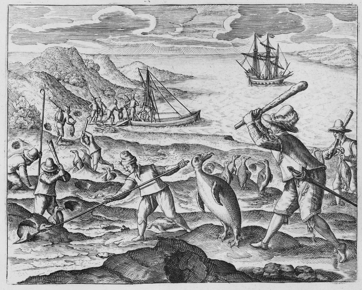 Caza de pingüinos, 1598 de Dutch School