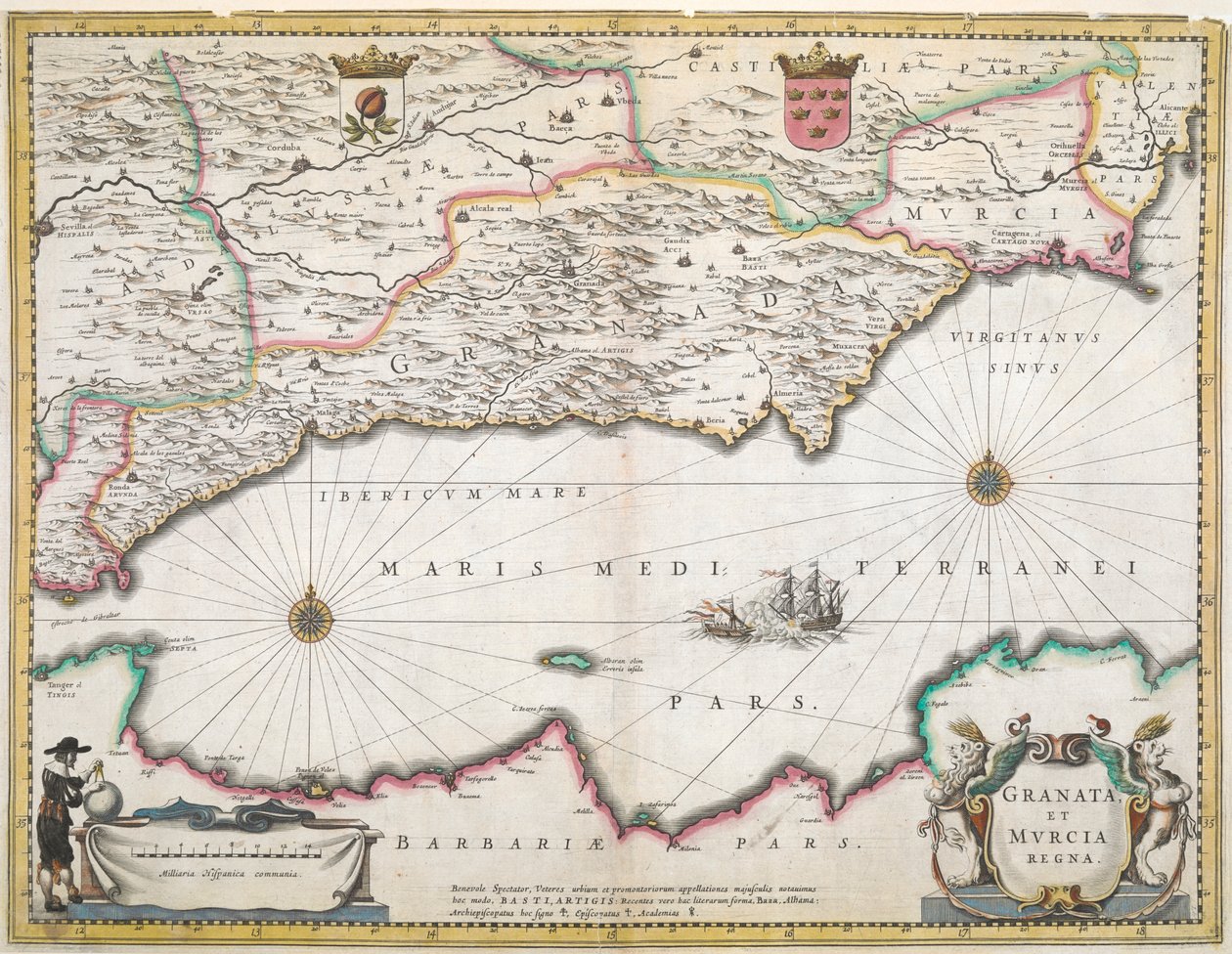 Un mapa del siglo XVII de las regiones de Granada y Murcia, en España de Dutch School