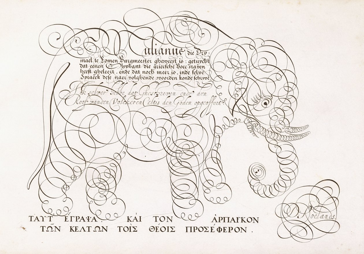 Un diseño caligráfico de un elefante, 1616-1617 y finales del siglo XVII de Dutch School