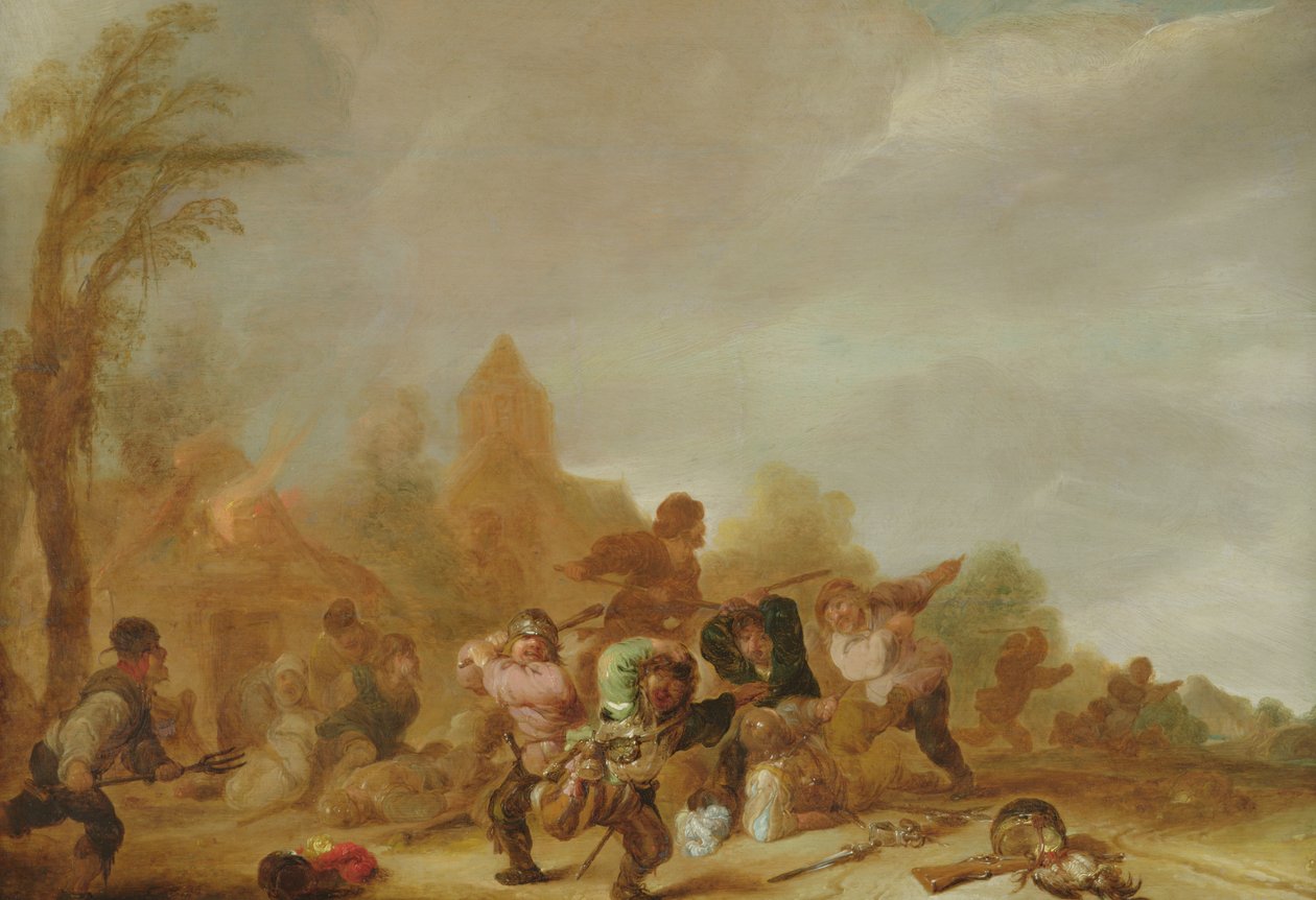 Pelea entre soldados y campesinos de Dutch School