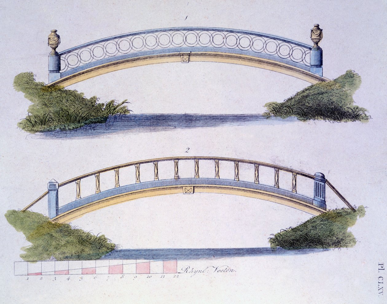 Diseños de puentes de la Revista de Gemas de Jardín por G. van Laar, publicado en 1802 de Dutch School
