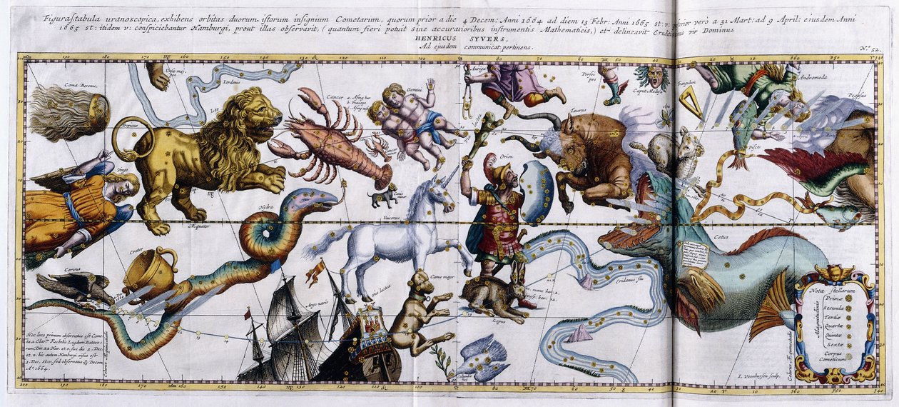 Mapa celestial de las constelaciones: Orión, Tauro, Aries, Piscis, etc., 1666-1668 de Dutch School