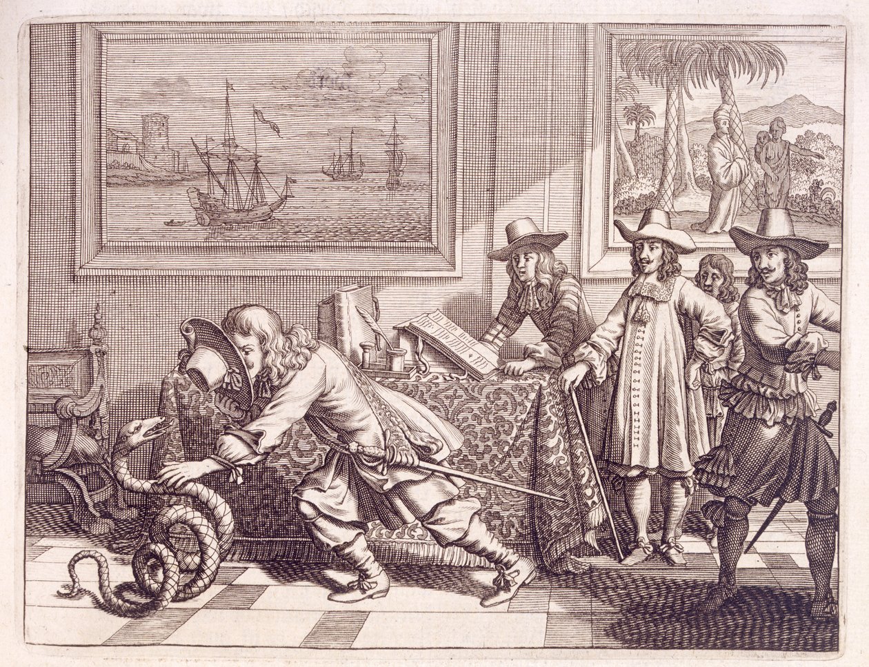 Tratando con una Cobra que ha Invadido las Habitaciones de los Oficiales Neerlandeses, 1672 de Dutch School
