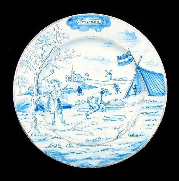 Plato de Delft que representa el mes de diciembre de Dutch School