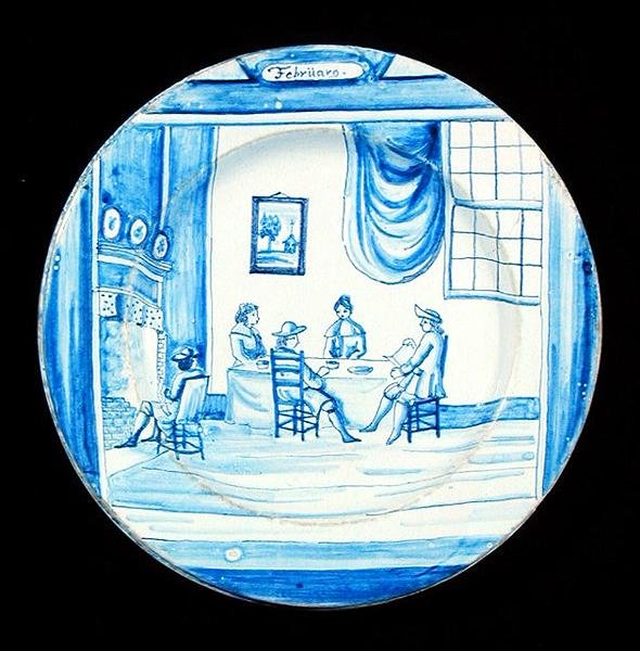 Plato de Delft representando el mes de febrero de Dutch School