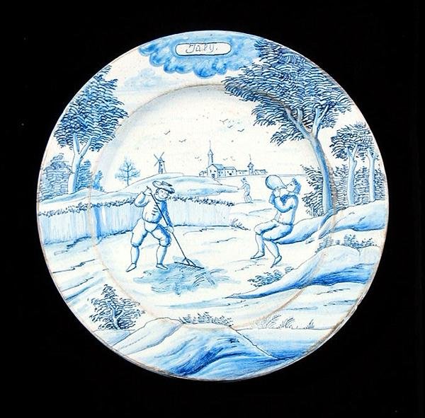 Plato de loza de Delft que representa el mes de julio de Dutch School