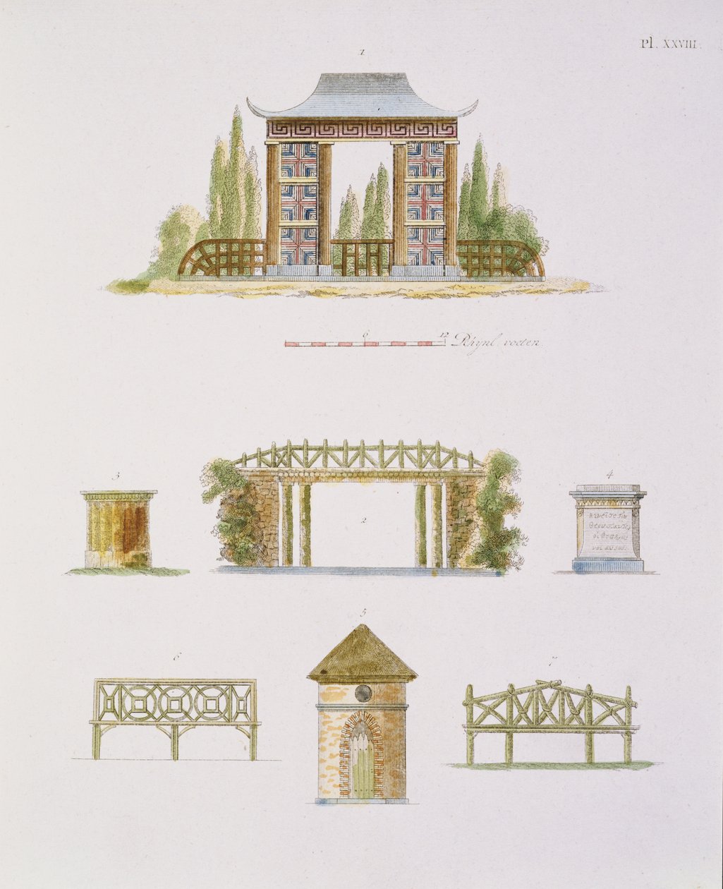 Decoraciones de jardín, de Magazine of Garden Gems, por G. van Laar, publicado 1802 de Dutch School