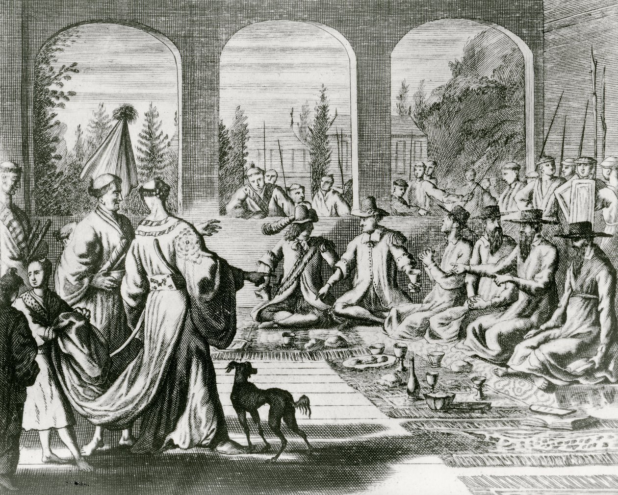 Jesuitas con comerciantes holandeses y portugueses en la corte japonesa de Dutch School