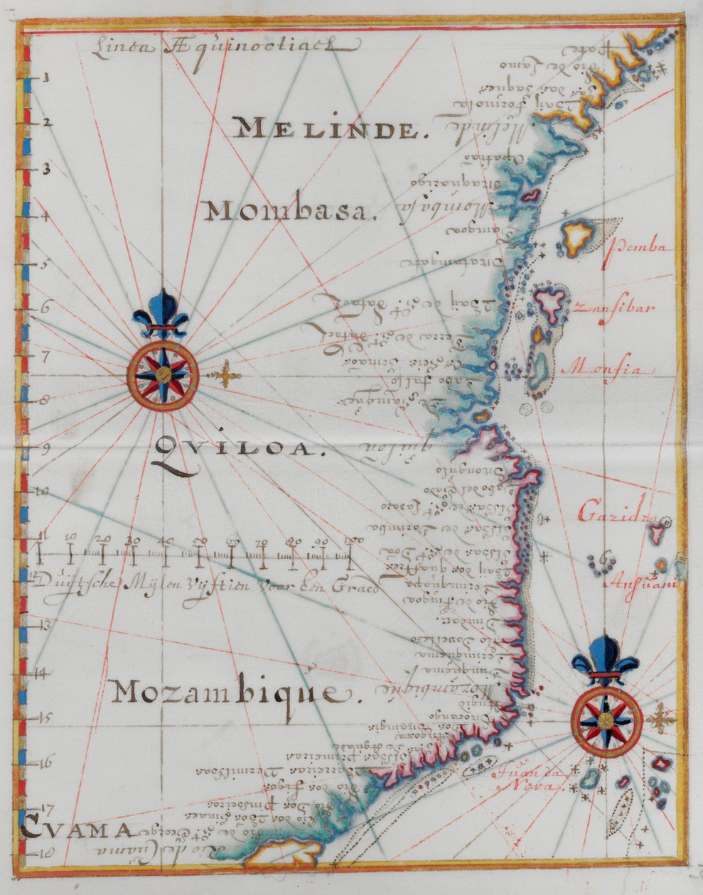 Mapa de Mombasa, África Oriental. de Dutch School