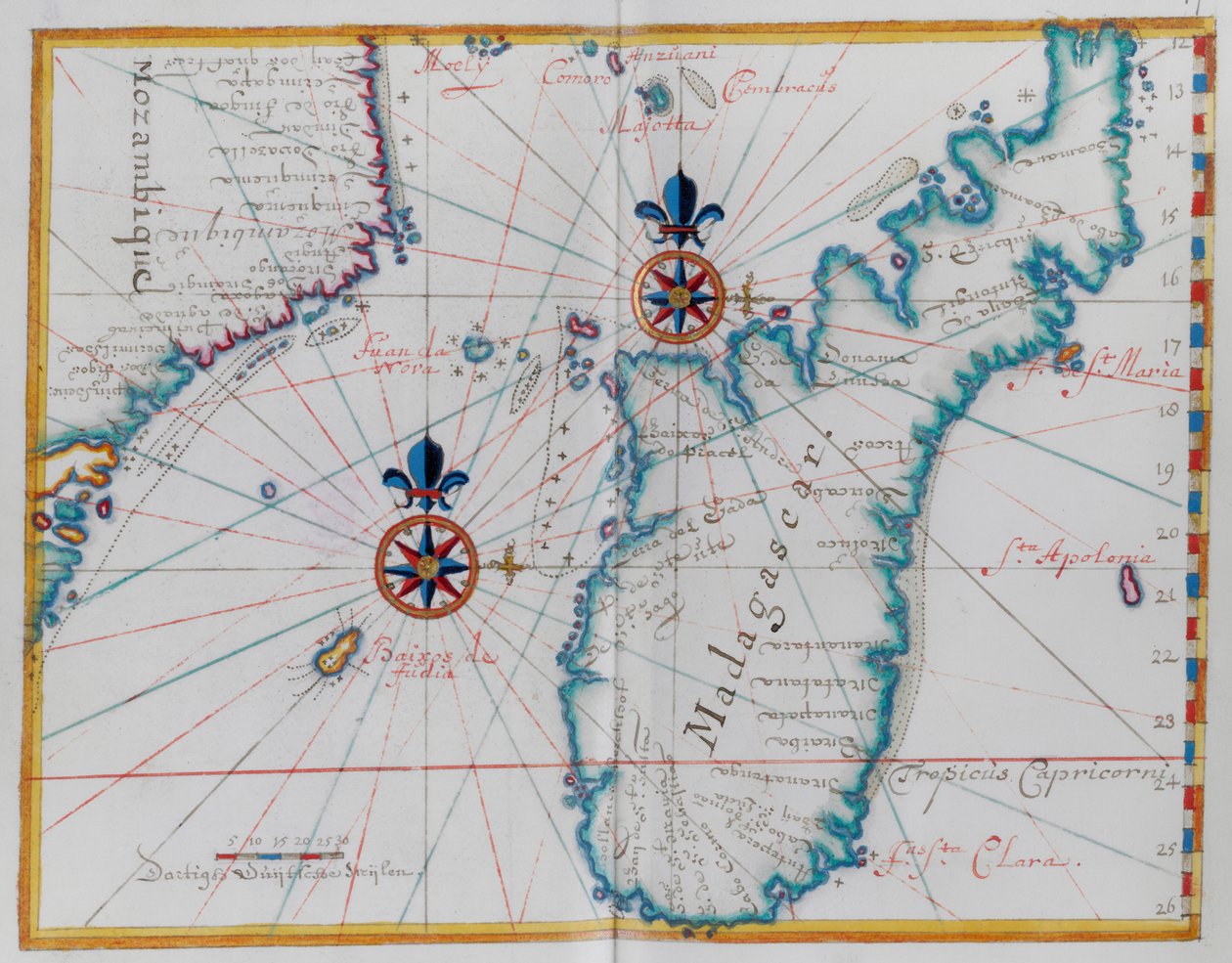 Mapa de parte de la costa de Mozambique y la isla de Madagascar. de Dutch School
