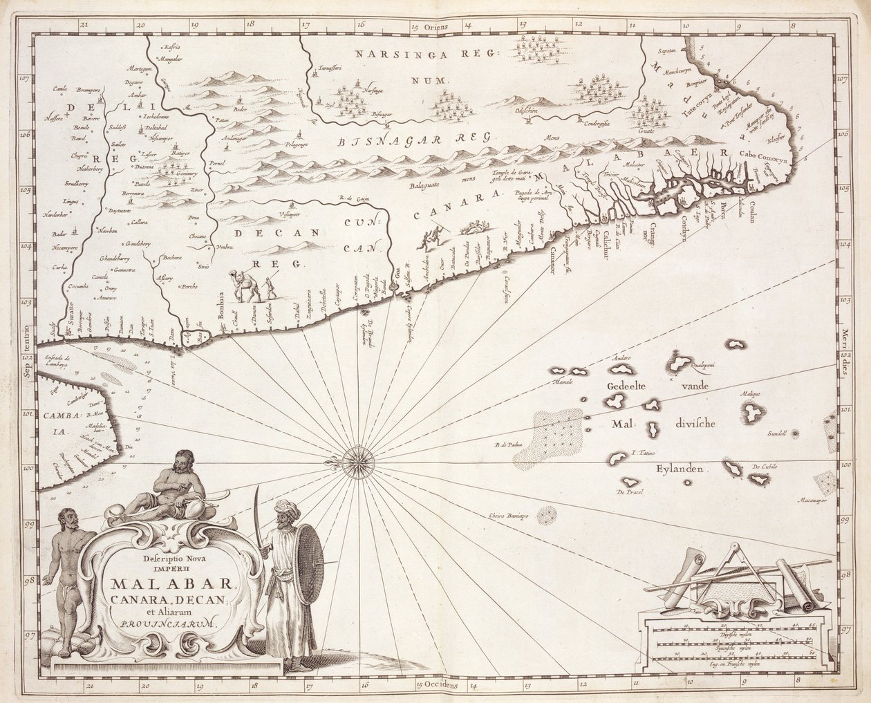Mapa de la Costa de Malabar, Indias Orientales, 1672 de Dutch School