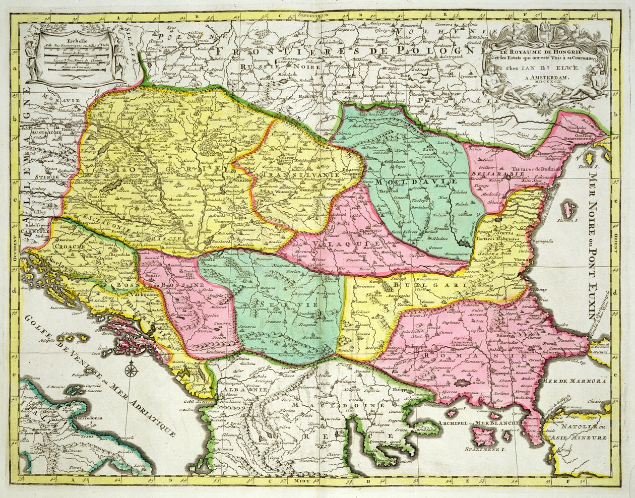 Mapa del Reino de Hungría y los Estados Unidos a su Corona, pub. por Jan Barend Elwe, Ámsterdam, 1742 de Dutch School