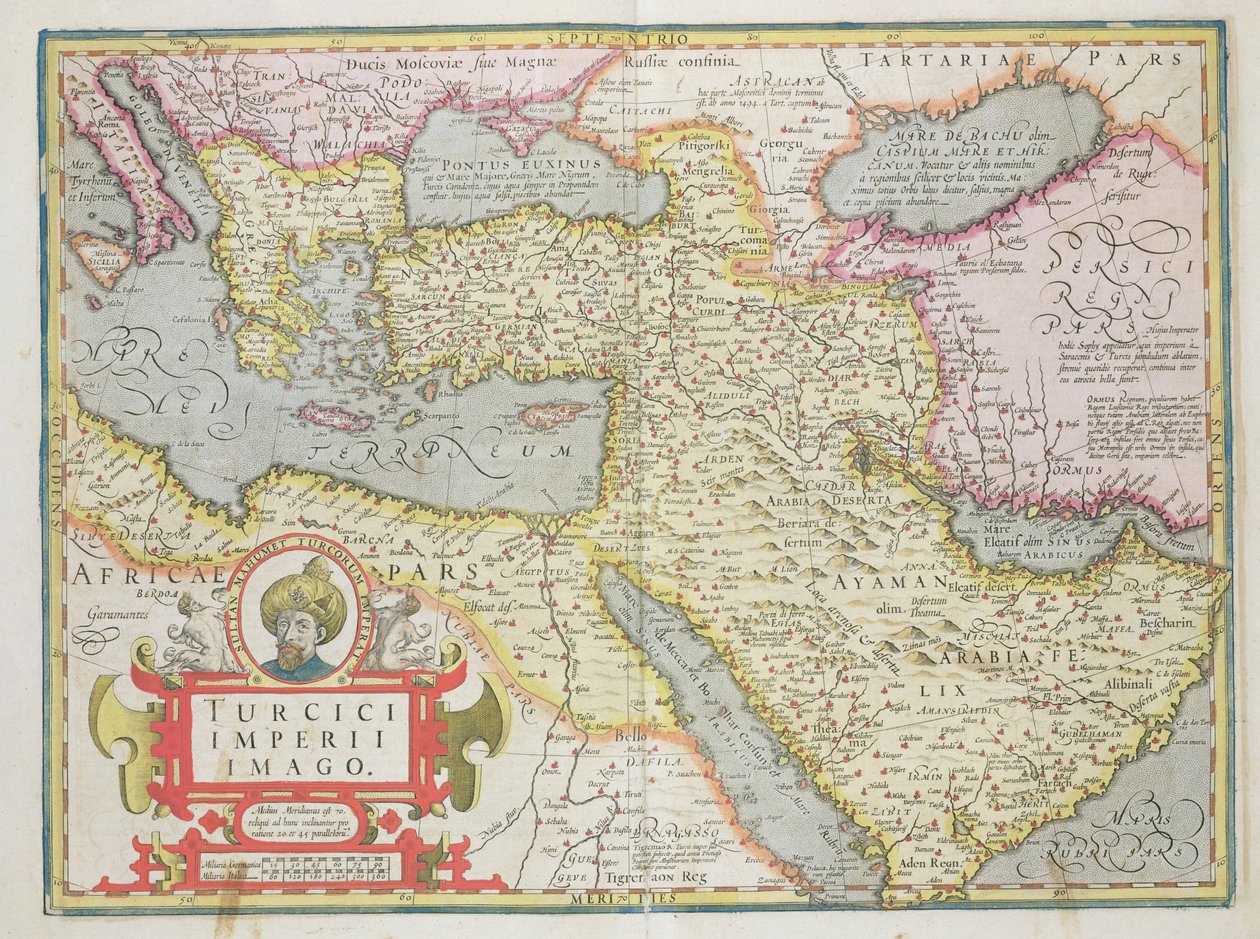 Mapa del Imperio Turco, del Atlas Mercator pub. por Jodocus Hondius, Ámsterdam, 1606 de Dutch School