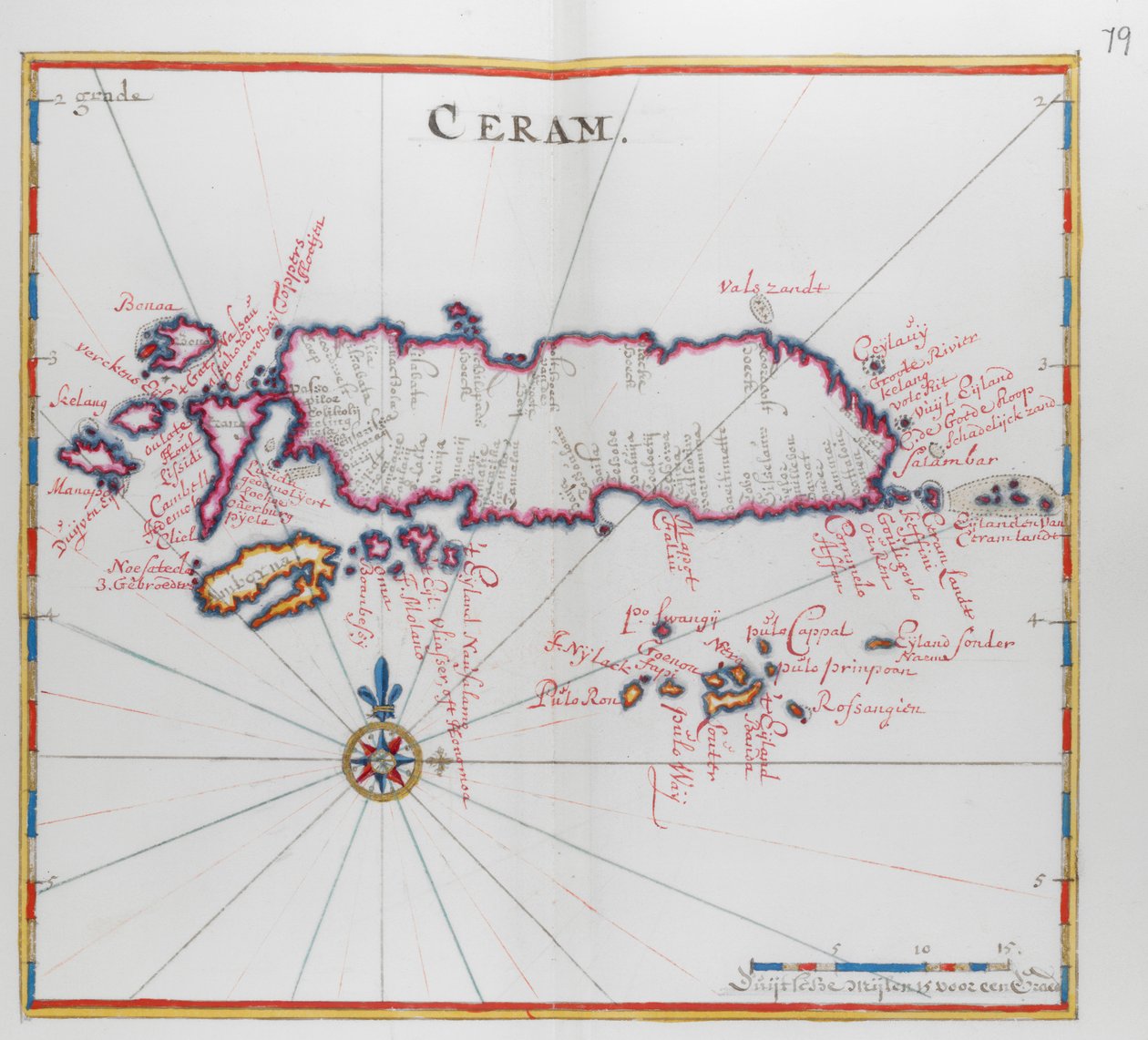 Mapa de la isla de Ceram (Seram), Indonesia. de Dutch School