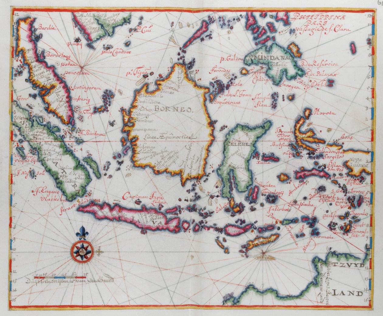 Mapa que muestra Borneo, Clebes (Sulawesi), Java y otras islas de Indonesia. de Dutch School