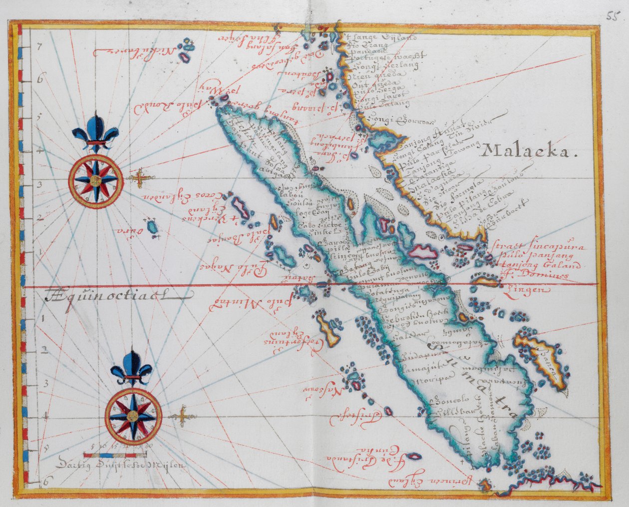Mapa que muestra Malaca y Sumatra, en el oeste de Indonesia, parte de las islas de la Sonda. de Dutch School