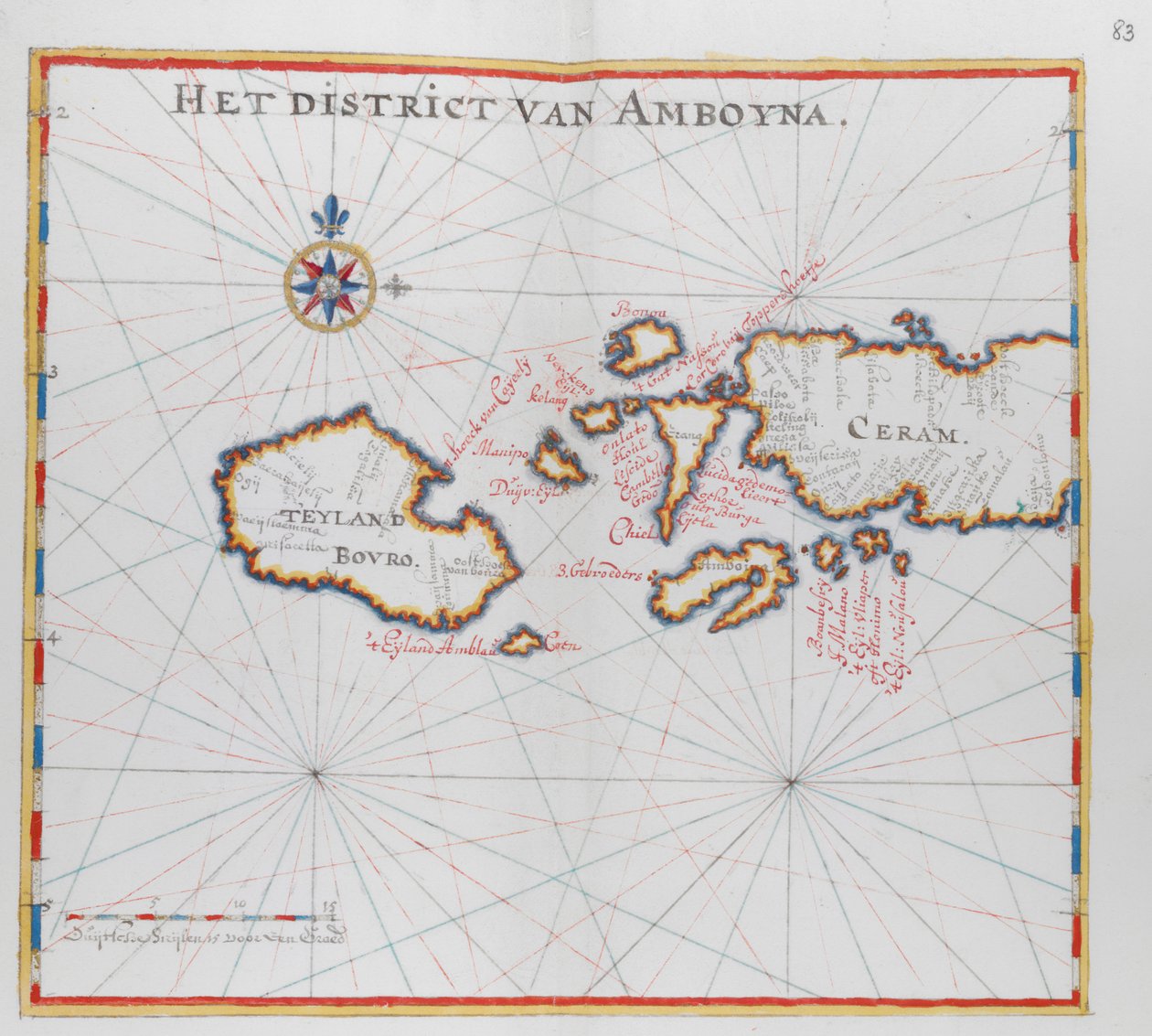 Mapa que muestra las islas de Bouro y Ceram (Seram), Indonesia. de Dutch School