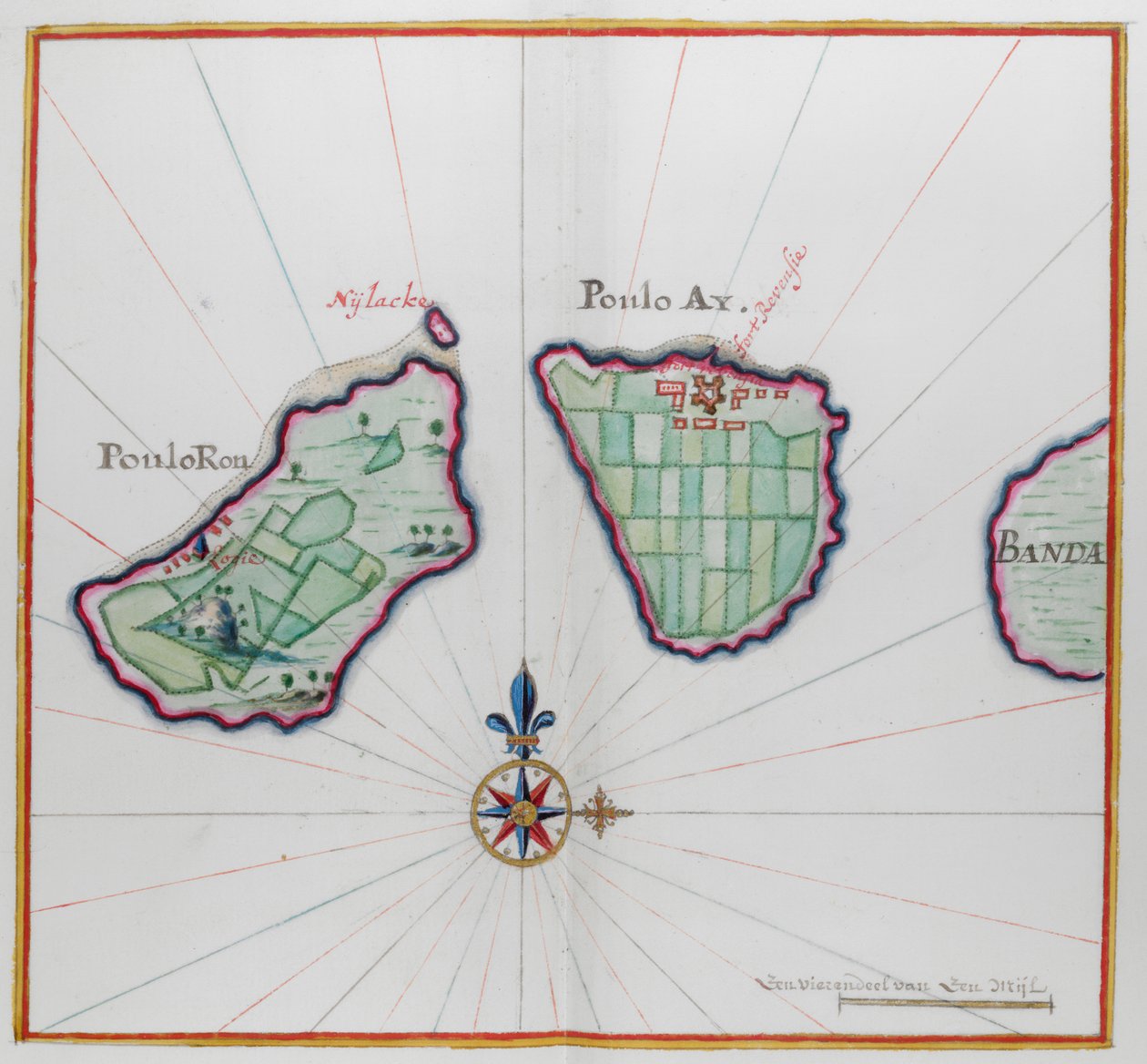 Mapa que muestra dos de las islas de Banda. de Dutch School