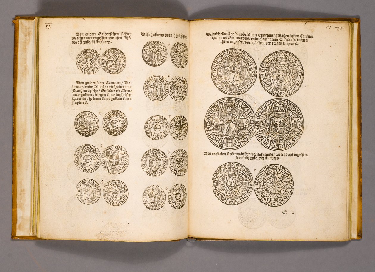 Libro de dinero con grabados de monedas inglesas de Dutch School