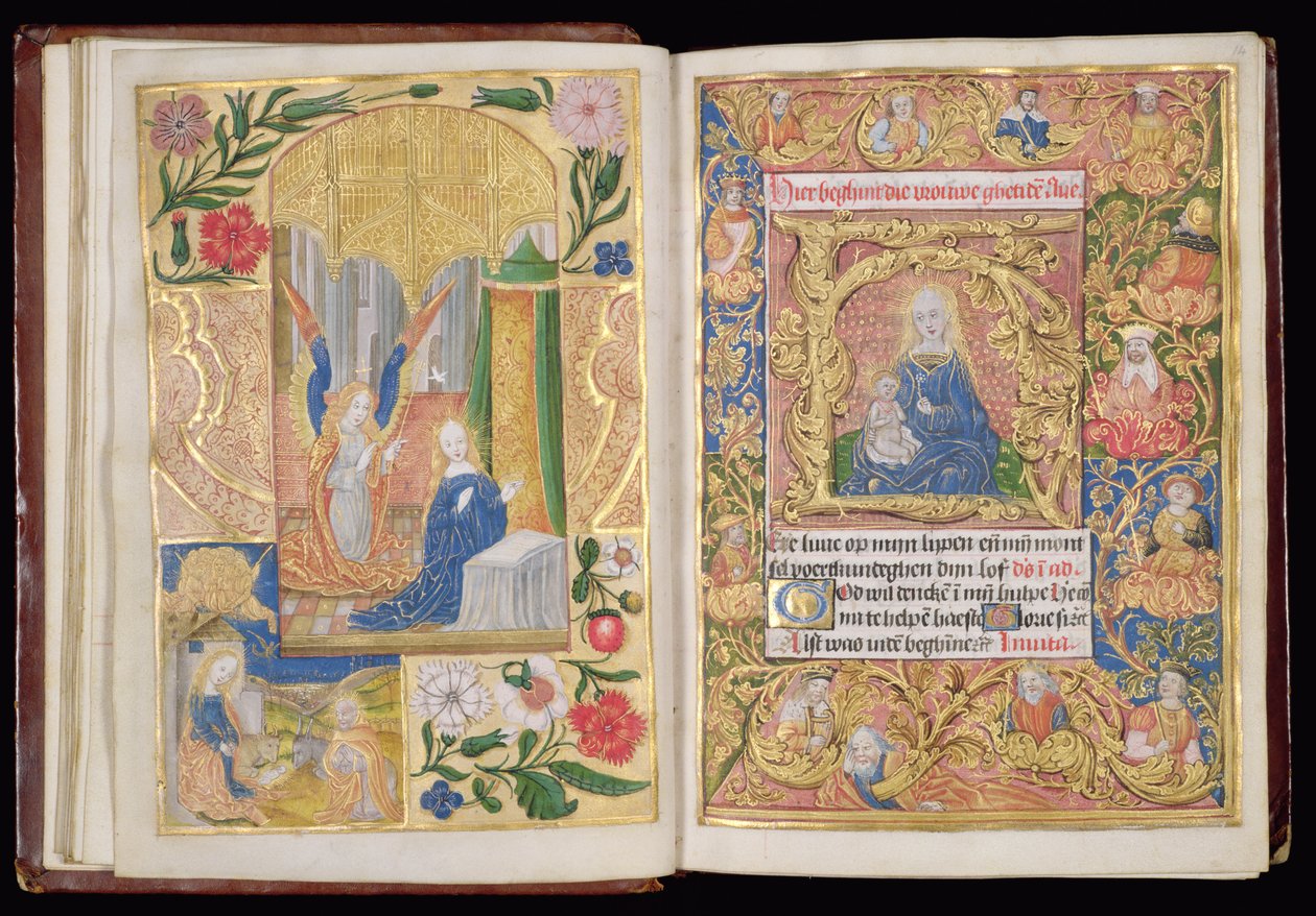 La Anunciación y la Virgen con el Niño, miniaturas de un Libro de Horas, Uso de Utrecht, c.1500-20 de Dutch School