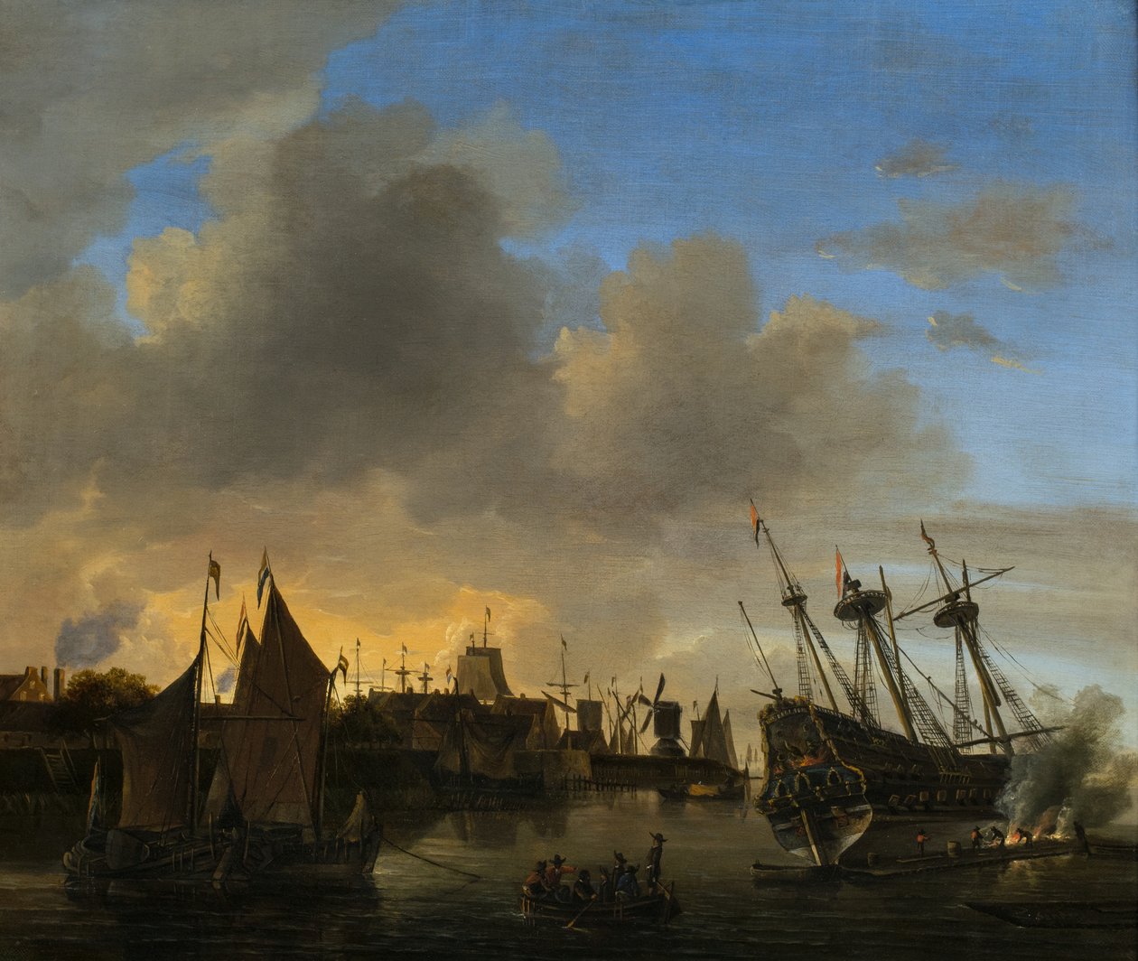 Numerosos barcos en un puerto holandés de Dutch School