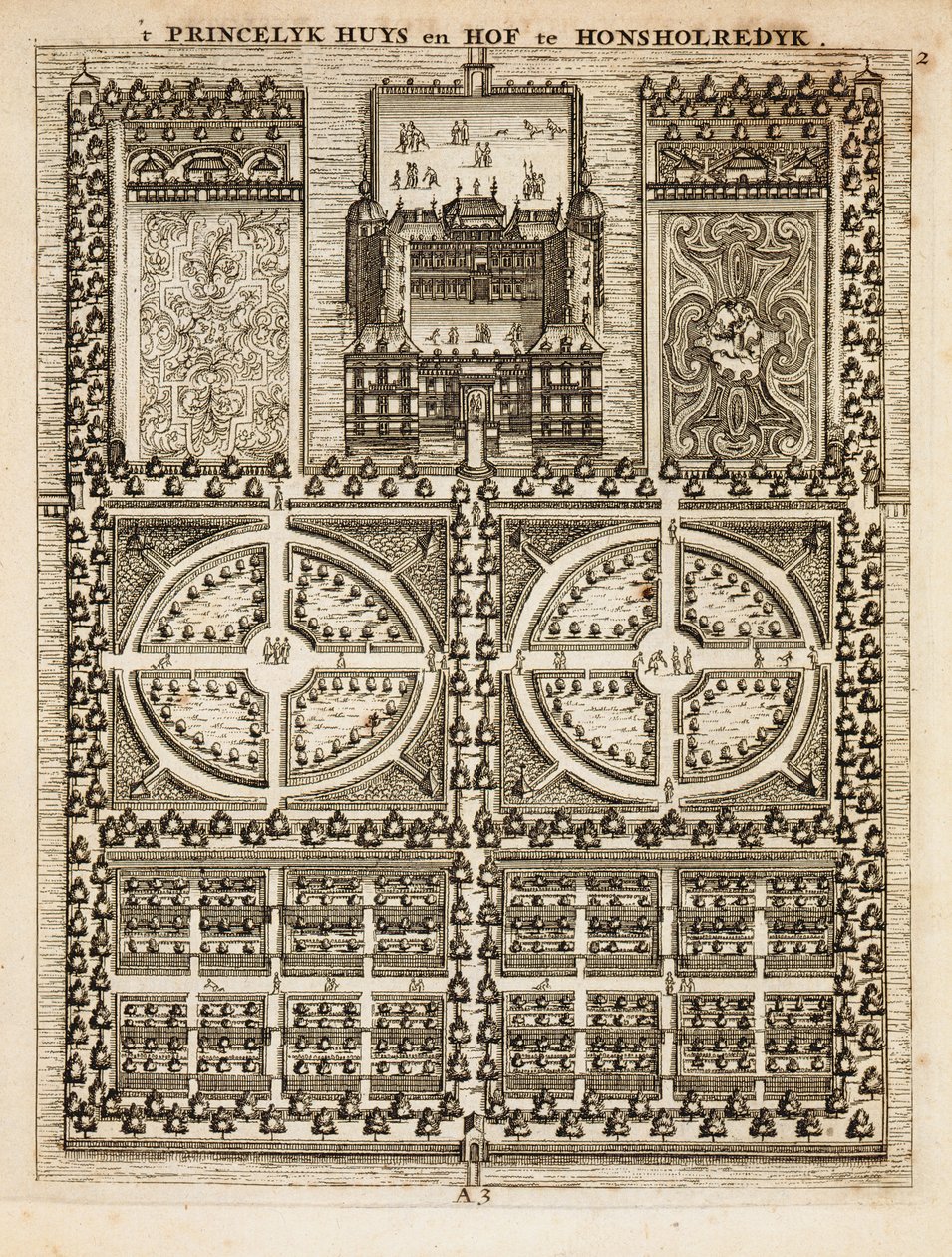 Palacio de Honsholredyk, de El Jardinero Holandés por Johann van der Groen, publicado en 1699 de Dutch School