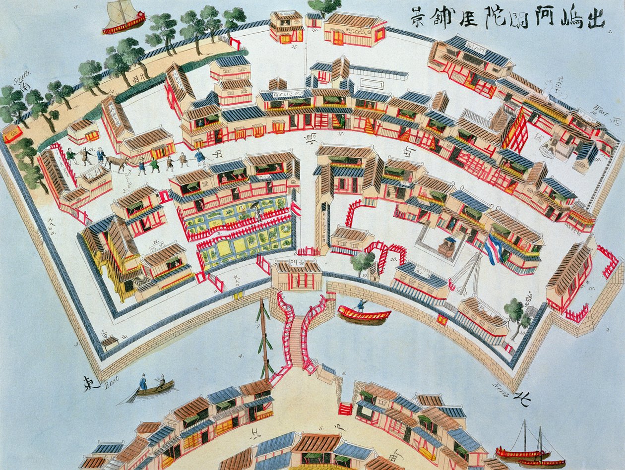 Plano de la fábrica holandesa en la isla de Desima en Nagasaki, de Illustrations of Japan por Isaac Titsingh, publicada en Londres, 1822 de Dutch School