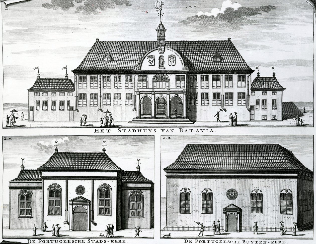 Iglesia portuguesa y ayuntamiento en Batavia, siglo XIX de Dutch School