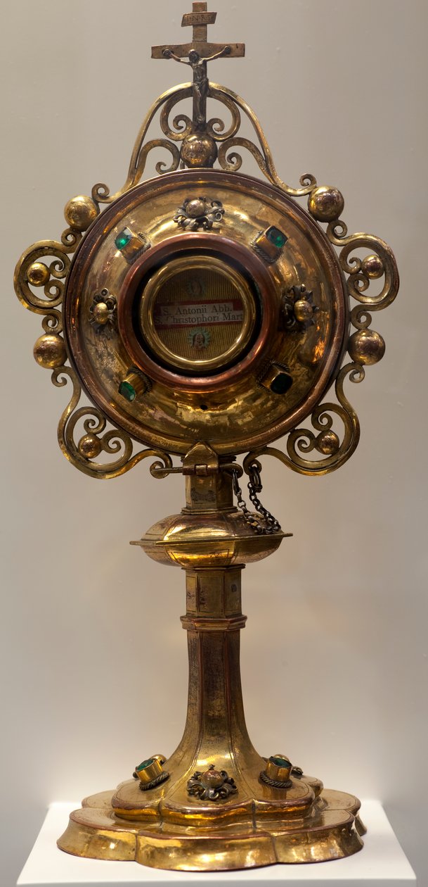 Relicario de San Antonio, Abad y San Cristóbal, mártir, hecho en los Países Bajos del Sur, 1579, Tesoro de la Catedral, Catedral de San Miguel y Santa Gúdula (orfebrería) de Dutch School