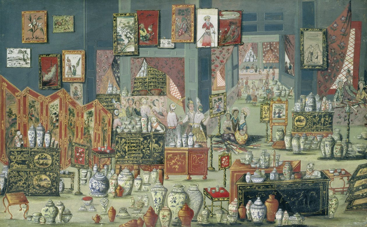 Tienda que vende productos chinos, 1680-1700 de Dutch School
