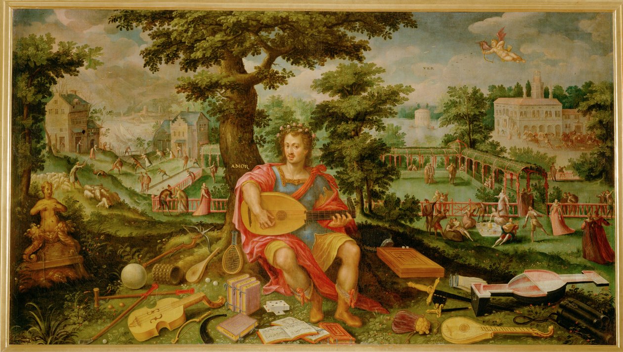 Primavera, uno de los cuatro cuadros que muestran las Edades del Hombre ... (pintura sobre lienzo) de Dutch School