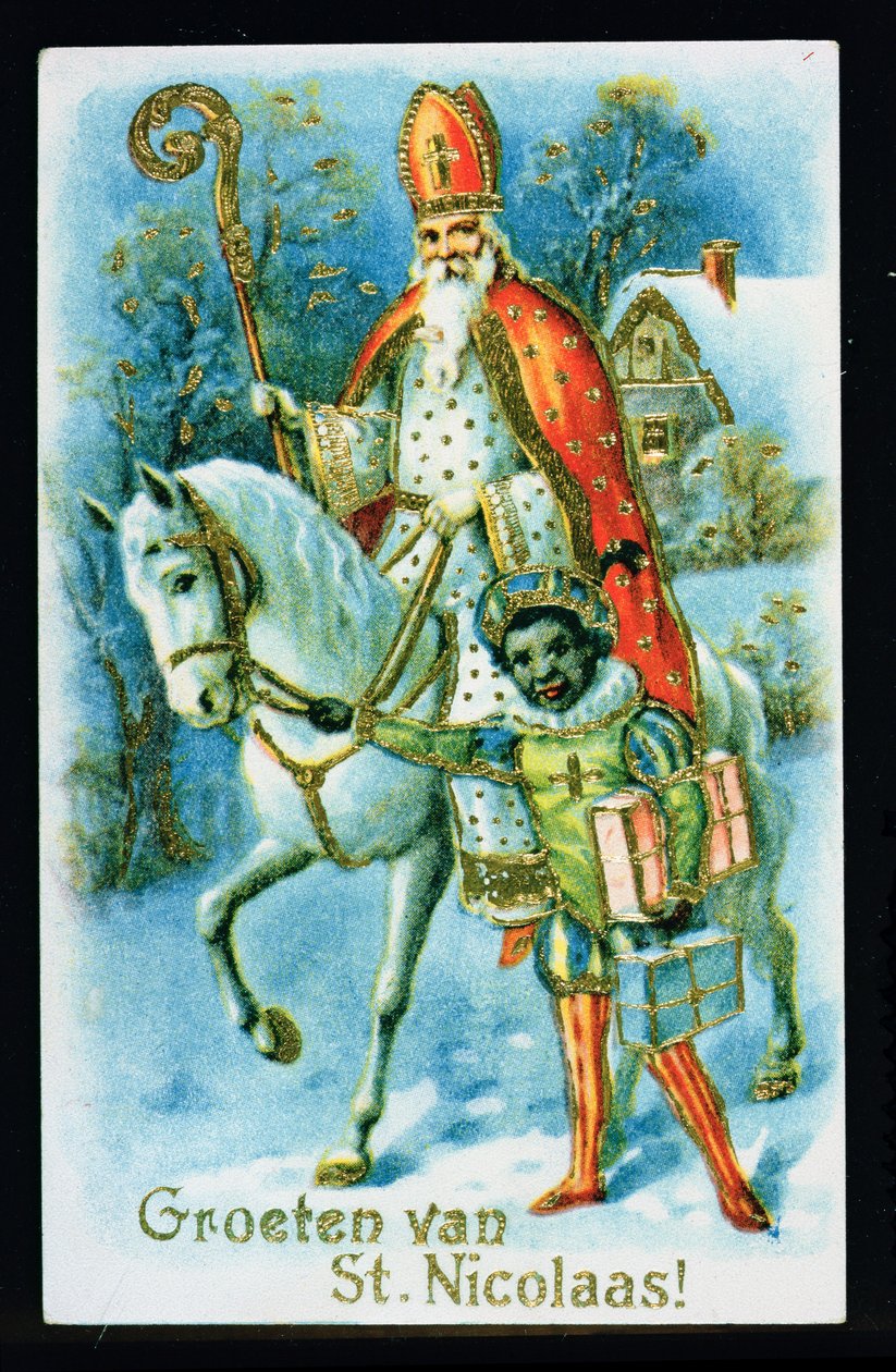 San Nicolás y un ayudante negro, c.1890, tarjeta holandesa de Dutch School