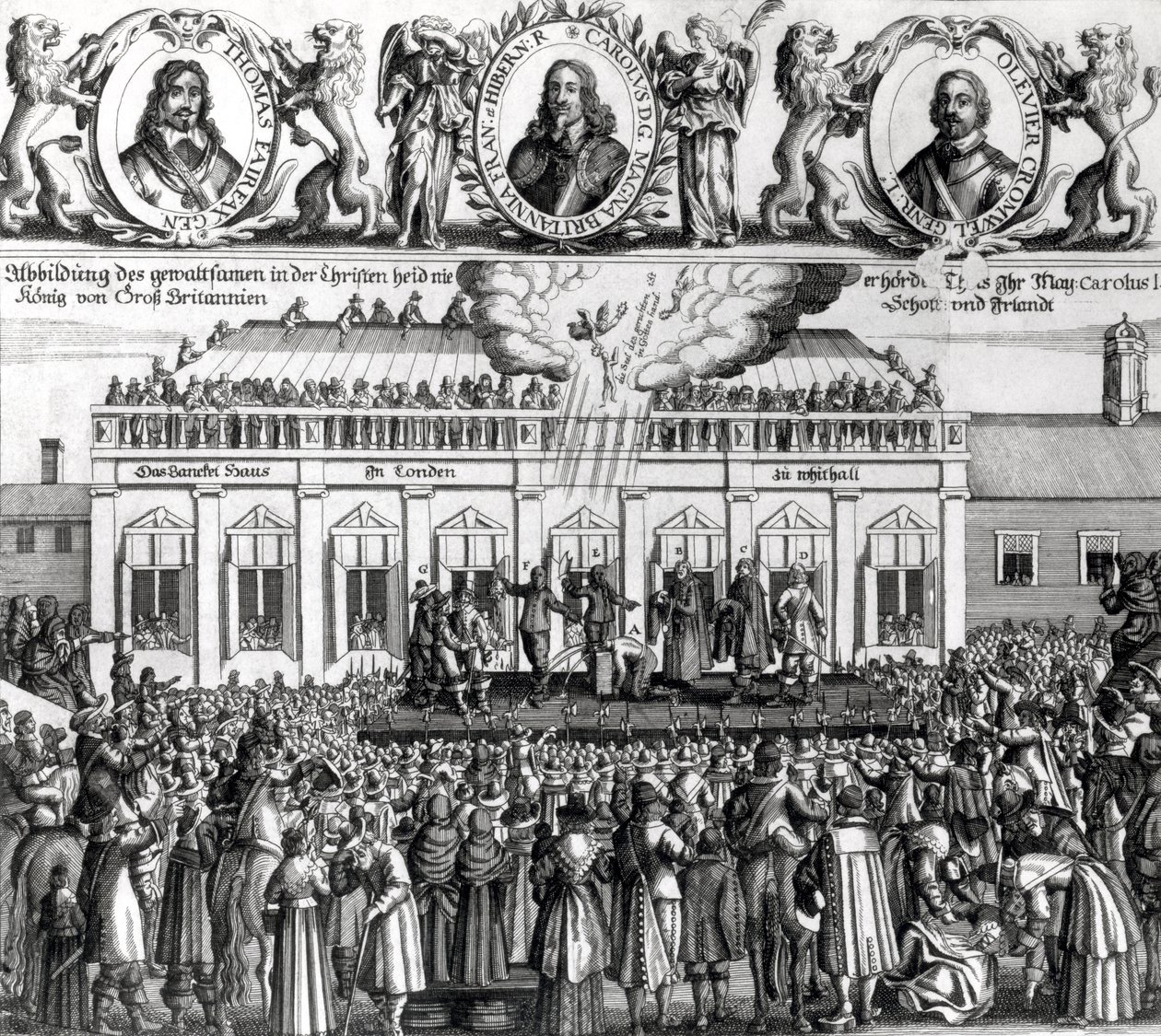 La decapitación del Rey Carlos I (1600-49) 1649 (grabado) de Dutch School