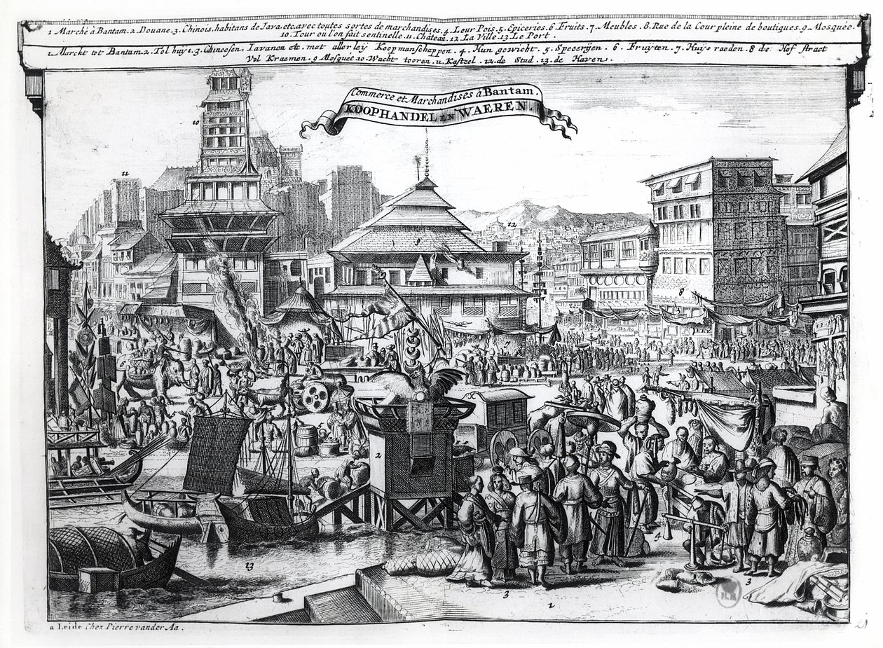 El mercado en Bantam, Java de Dutch School