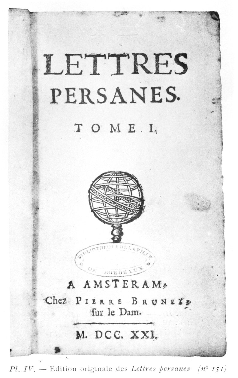Portada de Les Lettres Persanes por Charles de Montesquieu (1689-1755) 1721 de Dutch School