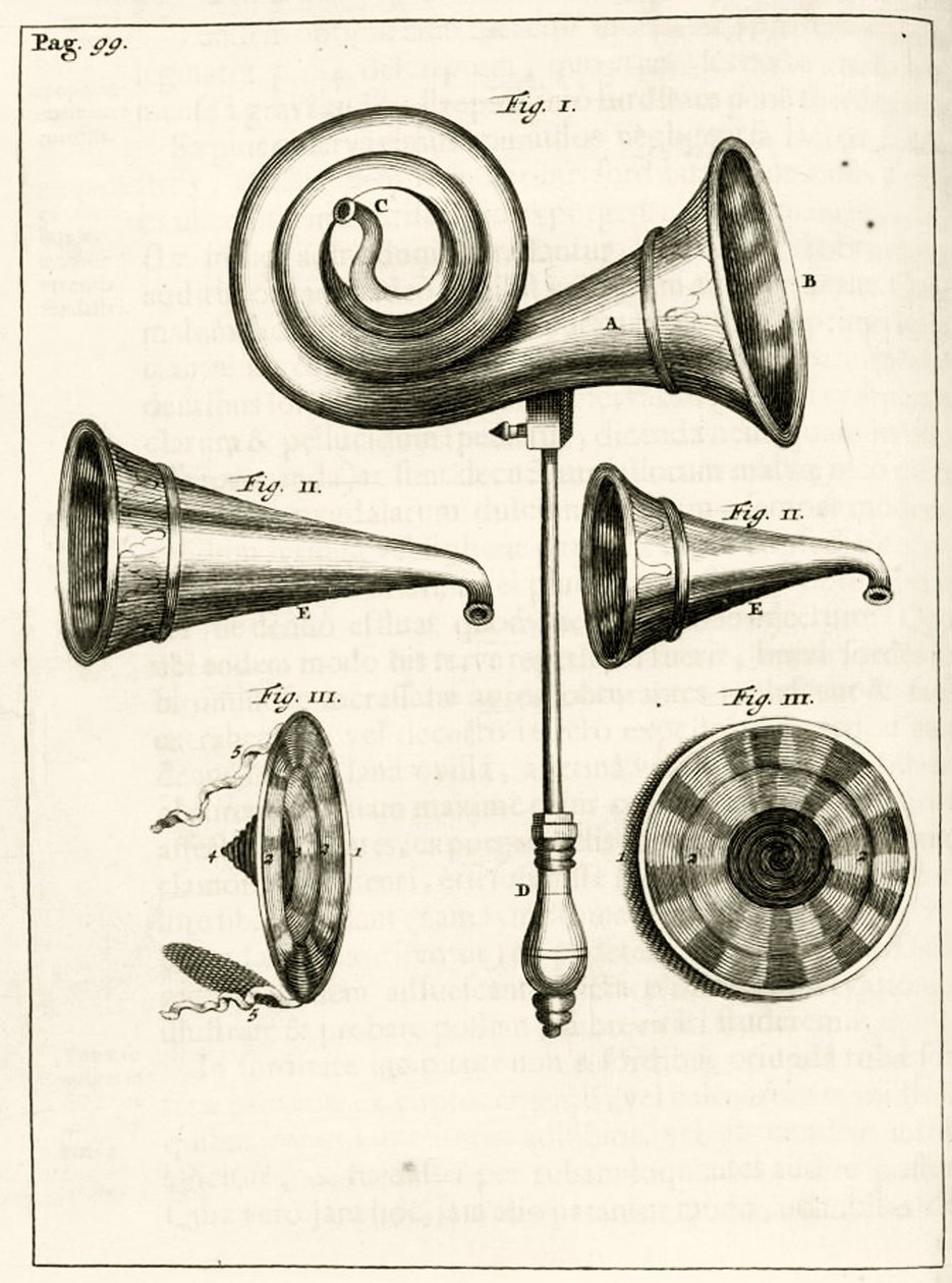 Varios audífonos, de Exercitationes Practicae circa Medendi Methodum por Frederik Dekkers, 1694 de Dutch School