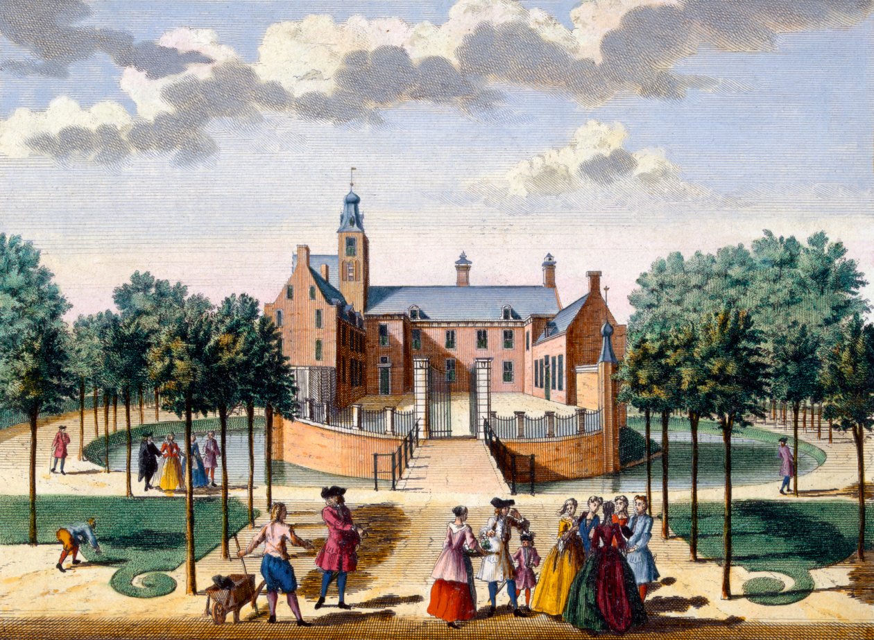 Vista de la Casa Adrichem, de Het Zeganpralent Kennemerlant por Hendrick de Leth y Matthias Brouerius Van Nidek, publicado c.1700-1730 de Dutch School