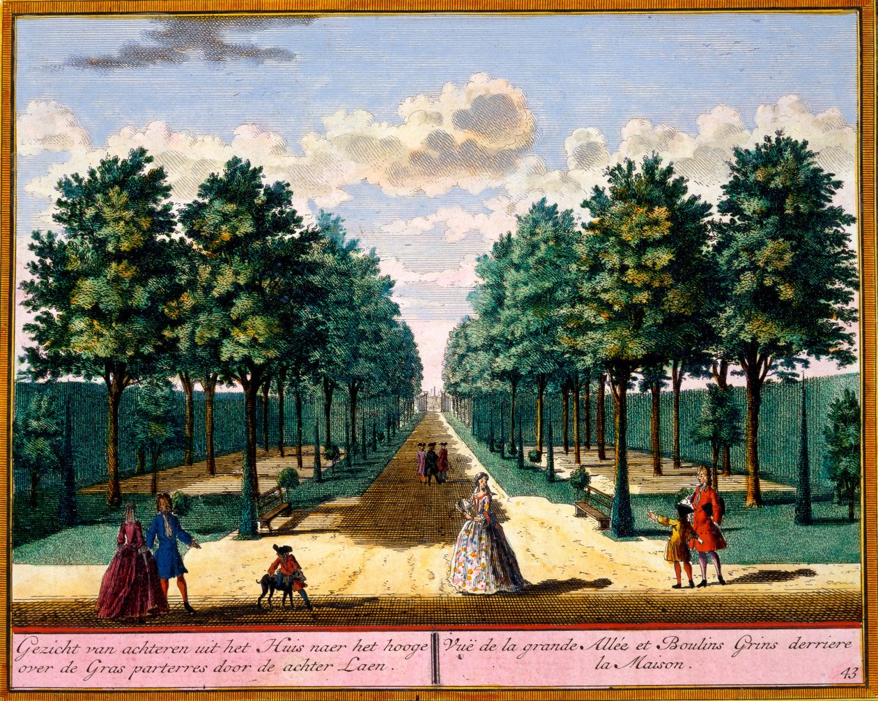Vista del paseo en la parte trasera de la casa, de Het Zeganpralent Kennemerlant por Hendrick de Leth y Matthias Brouerius Van Nidek, publicado c.1700-30 de Dutch School
