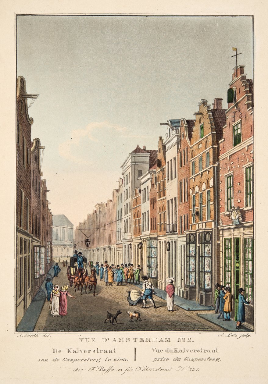 Vista de Ámsterdam No.2. De Kalverstraat van de Gappersteeg te zien. Vue du Kalverstraat prise du Gaapersteeg de Dutch School