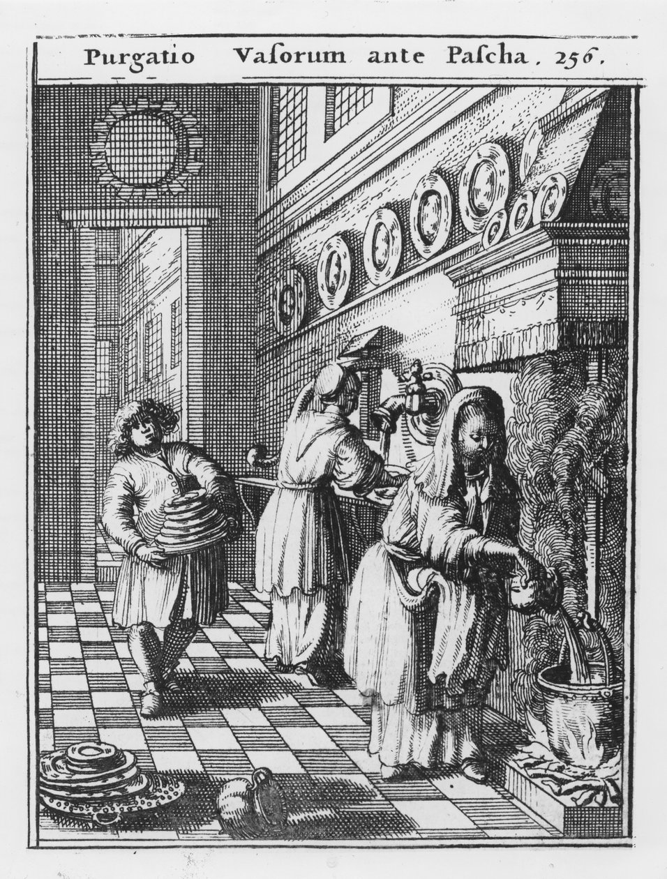 Lavado de los utensilios domésticos antes de la Pascua (Purgatio Vasorum ante Pascha), ilustración de 