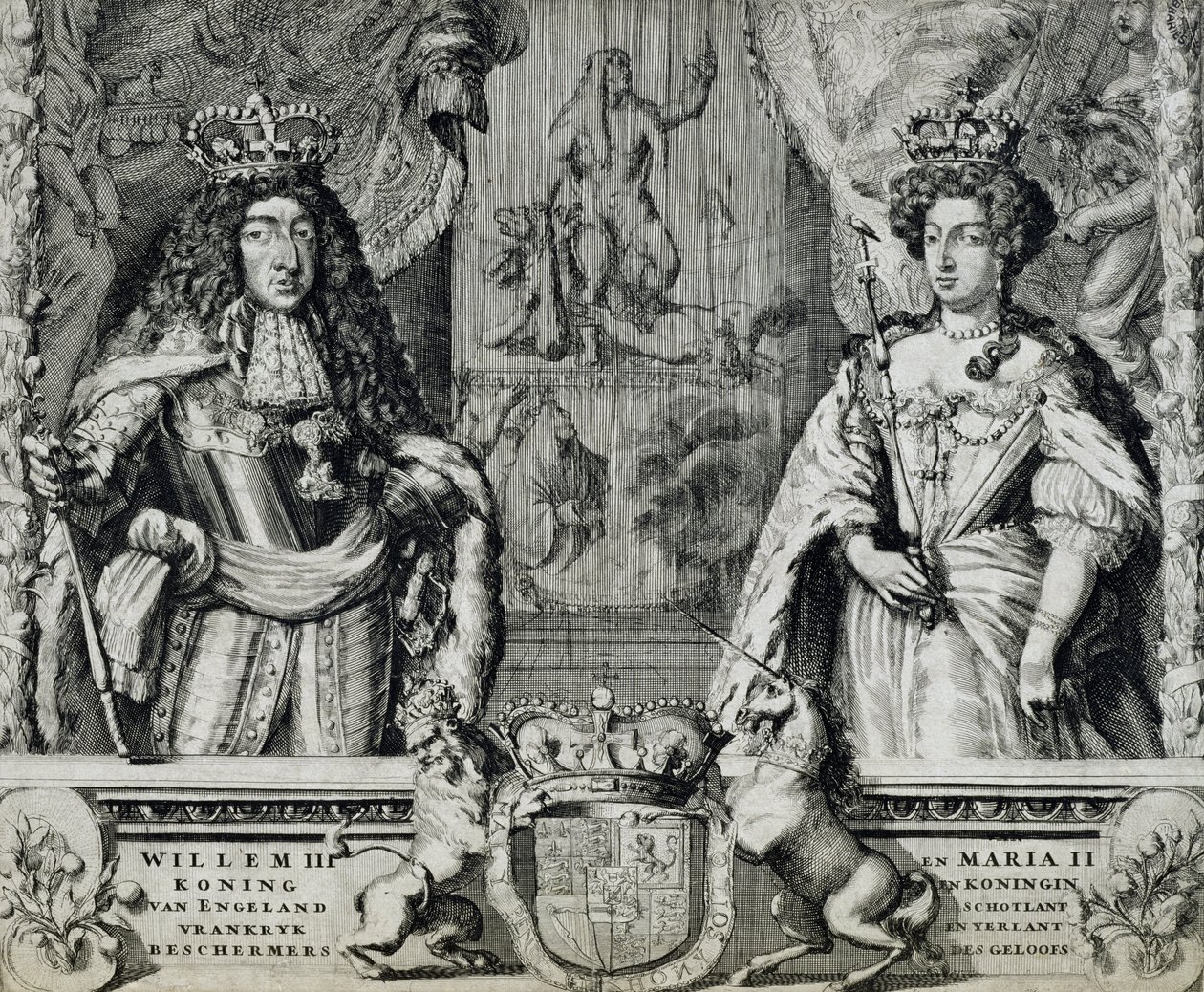 Guillermo III (1650-1702) y María II (1662-94) de Dutch School