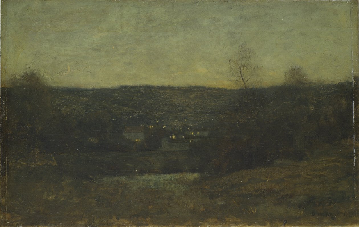 Un pueblo iluminado, c.1887 de Dwight William Tryon